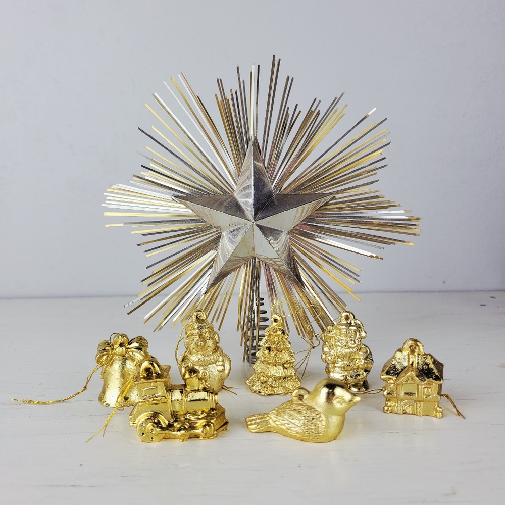 Mini Gold Christmas Tree Ornaments and Star Tree Topper